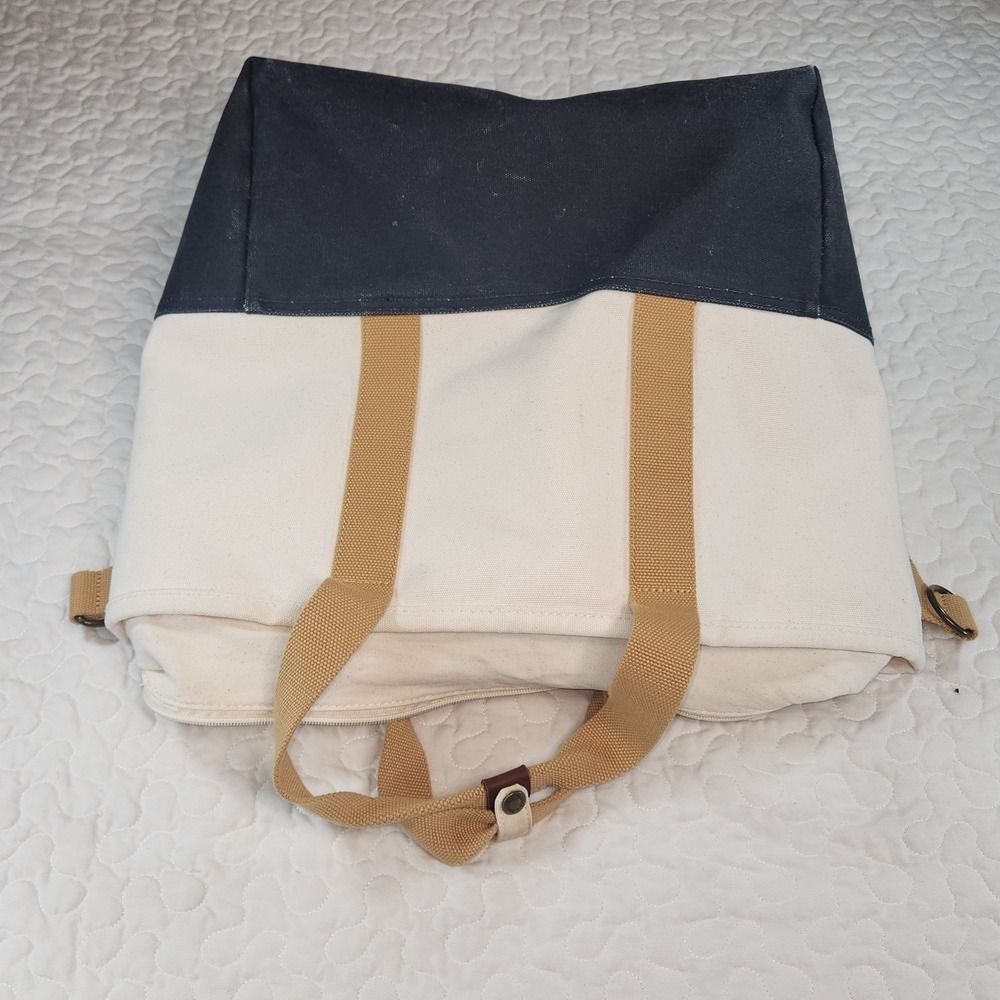 L L Bean Nor'easter Tote Navy/Creme Weather Resistant Boat Bag/Strap CLEAN BIG - Picture 7 of 14